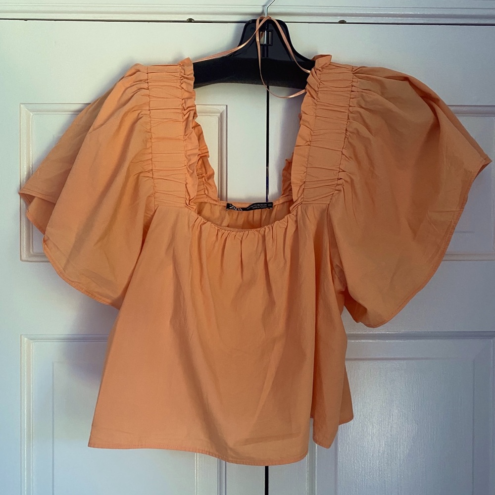 New Zara cotton XS puffy sleeve cropped top.